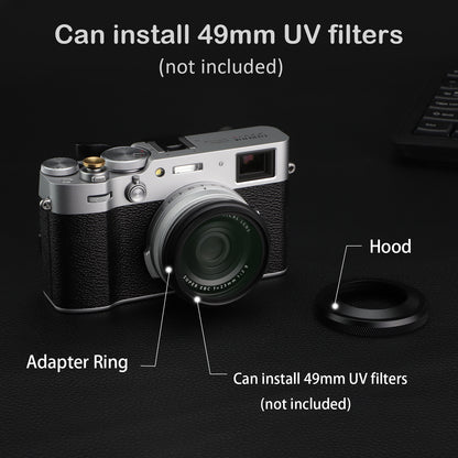 Haoge LH-X51B 2in1 All Metal Ultra-Thin Lens Hood with Adapter Ring Set for Fuji Fujifilm FinePix X100V X100VI Camera Black