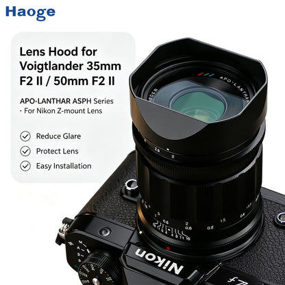 Haoge Z 35mm 50mm f2 II Metal Square Lens Hood for Voigtlander APO-LANTHAR 50mm 35mm F2 Aspherical II Z-mount Lens Accessories Bayonet Black,with Cap LH-35AAZ+Cap-35AAZ