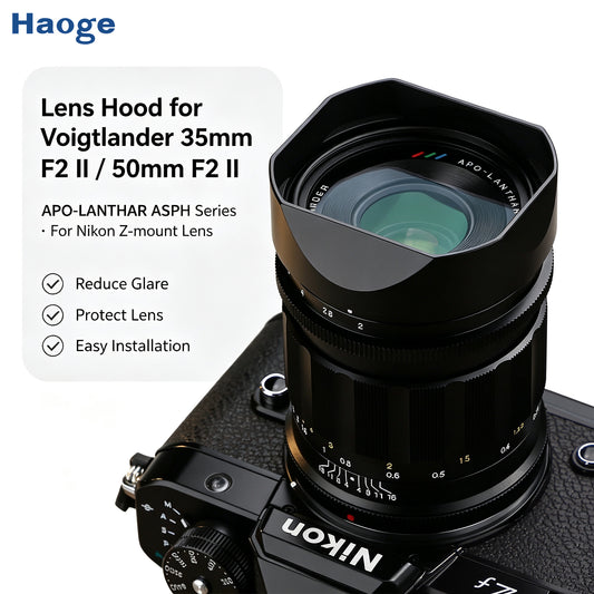 Haoge Z 35mm 50mm f2 II Metal Square Lens Hood for Voigtlander APO-LANTHAR 50mm 35mm F2 Aspherical II Z-mount Lens Accessories Bayonet Black,with Cap LH-35AAZ+Cap-35AAZ