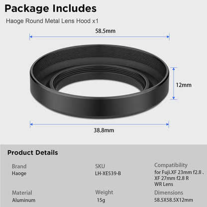 Haoge 39mm Metal Round Lens Hood for Voigtländer Color-Skopar 28mm f/2.8 Aspherical Typ I/II VM Lens