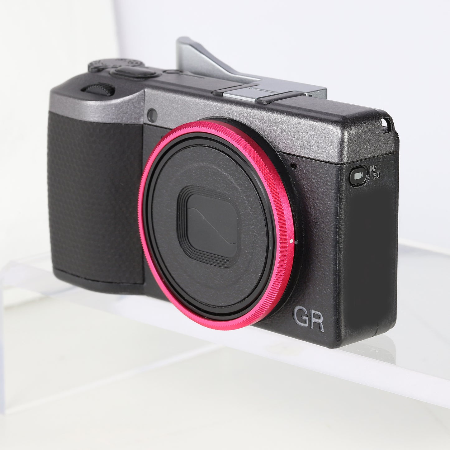 Haoge RRC-GR4-Rose red Metal Decorate Ring Cap for RICOH GR IV Camera replaces GN-3