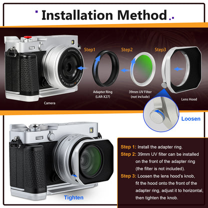 Haoge Square Metal Lens Hood for Leica Summicron M 35mm f2 M 28mm f2.8, for Voigtlander 35mm f2 1.5 Lens with Cap Silver