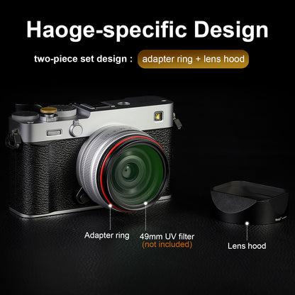 Haoge Metal Squaret Lens Hood for Fujifilm X-E5 & XF 23mm f2.8 set Fujinon XF27mmF2.8 R WR Lense 39mm Screw-in Hood Black,With Metal Cap, on XE5 Camera Body Kit