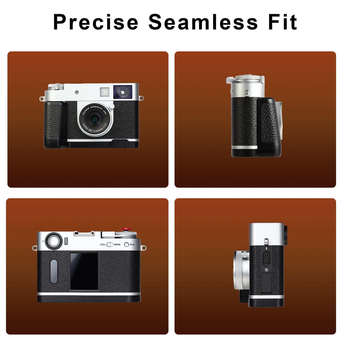 Haoge Camera Bracket Holder for Fujifilm X Half  Camera Body HandGrip X-Half L-Shape Grip Bracket Silver Quick-Release plate HG-XHALF-B