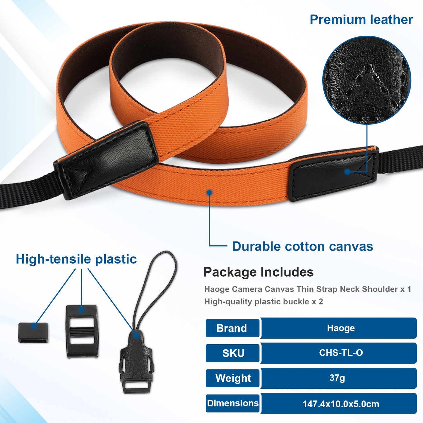 Haoge Camera Canvas Thin Strap Neck Shoulder  for Binoculars,monoculars,Mirrorless or DSLR Camera,Rangefinders Tools,Bags,Adjustable long Cotton Strap (Orange）