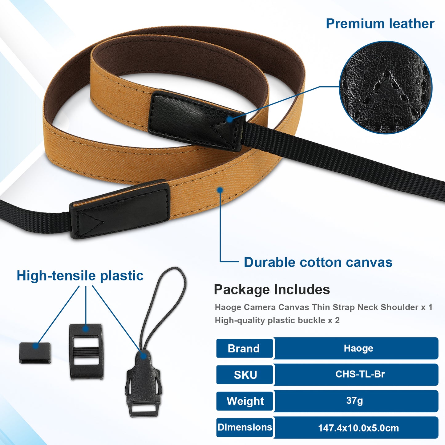 Haoge Camera Canvas Thin Strap Neck Shoulder  for Binoculars,monoculars,Mirrorless or DSLR Camera,Rangefinders Tools,Bags,Adjustable long Cotton Strap (Brown）