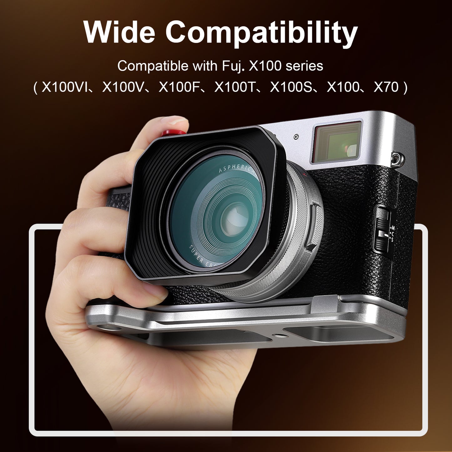 Haoge Square Metal Lens Hood with 49mm Uv Filter Adapter Ring for Fujifilm X100VI Fuji X100V X100F X100T X100S X70 Fuji Photo Camera Accessories LH-X1006B Black