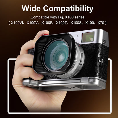 Haoge Square Metal Lens Hood with 49mm Uv Filter Adapter Ring for Fujifilm X100VI Fuji X100V X100F X100T X100S X70 Fuji Photo Camera Accessories LH-X1006B Black