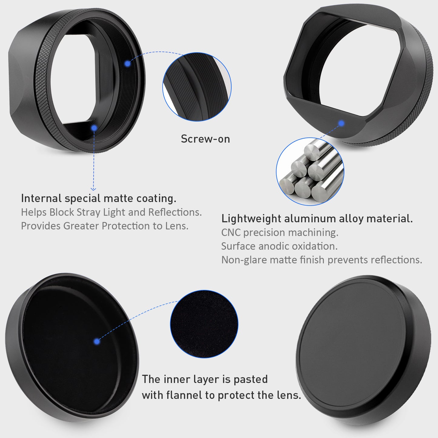 Haoge Square Metal Lens Hood Shade with Cap and 49mm Adapter Ring for Fuji Fujifilm FinePix X100VI x100vi X100V X100F X100T X100S X70 Camera Black LH-X54B+Cap-X54B