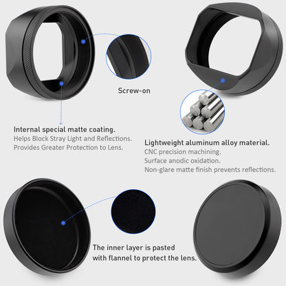 Haoge Square Metal Lens Hood Shade with Cap and 49mm Adapter Ring for Fuji Fujifilm FinePix X100VI x100vi X100V X100F X100T X100S X70 Camera Black LH-X54B+Cap-X54B