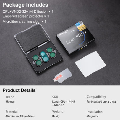 Haoge for Insta360 Luna Ultra Magnetic Lens Filter UV CPL ND2-32 1/4 Black Mist LPR Night Filter Wide-Angle Lens Vlog Filter Camera Accessories