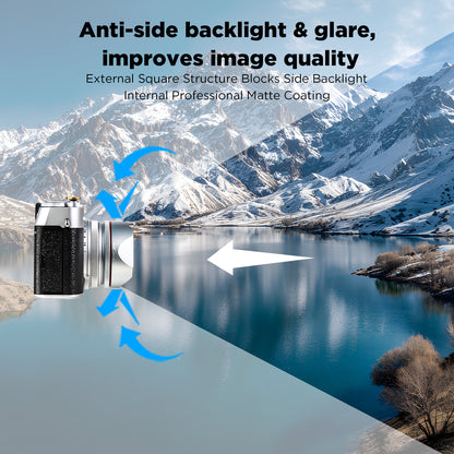 Haoge LH-X54W Square Metal Lens Hood with 49mm Adapter Ring for Fujifilm Fuji X100VI x100v Camera Silver