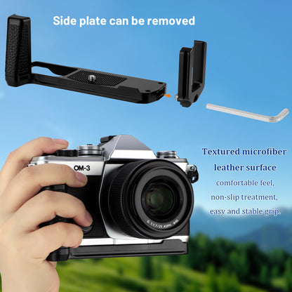 Haoge Camera Bracket Holder Hand Grip for OM SYSTEM OM-3 Camera fit Arca Swiss Kirk RRS Benro Quick Release Plate Silver HG-OM3-S