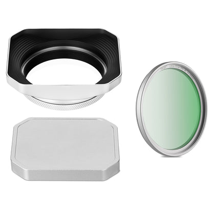 Haoge new version Square Metal Lens Hood for Fujifilm X100VI Fuji X100V X100F X100T X100S X70 Fuji Photo Camera Accessories with 49mm UV Filter Adapter Ring LH-X1006S Silver