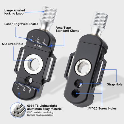 Haoge Lightweight Arca QR Clamp 1/4 Inch Hole QD Port for Magpul QD Sling,Compatible with Arca Standard Camera L Bracket Quick Release Plates CP-29QD