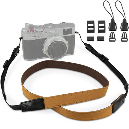 Haoge Camera Canvas Thin Strap Neck Shoulder  for Binoculars,monoculars,Mirrorless or DSLR Camera,Rangefinders Tools,Bags,Adjustable long Cotton Strap (Brown）