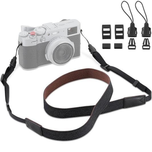 Haoge Camera Canvas Thin Strap Neck Shoulder  for Binoculars,monoculars,Mirrorless or DSLR Camera,Rangefinders Tools,Bags,Adjustable long Cotton Strap (Black）