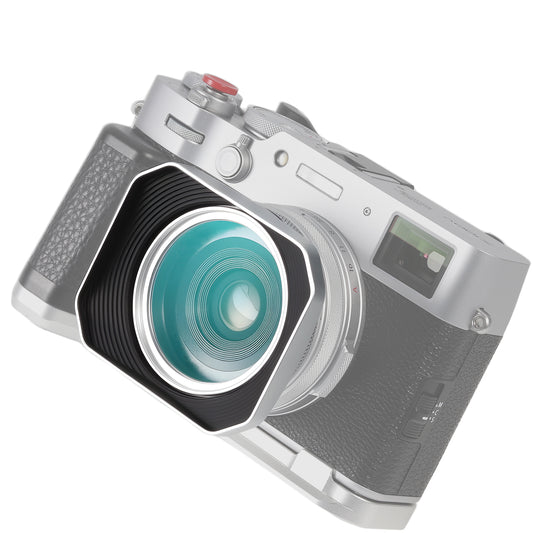Haoge new version Square Metal Lens Hood for Fujifilm X100VI Fuji X100V X100F X100T X100S X70 Fuji Photo Camera Accessories with 49mm UV Filter Adapter Ring LH-X1006S Silver