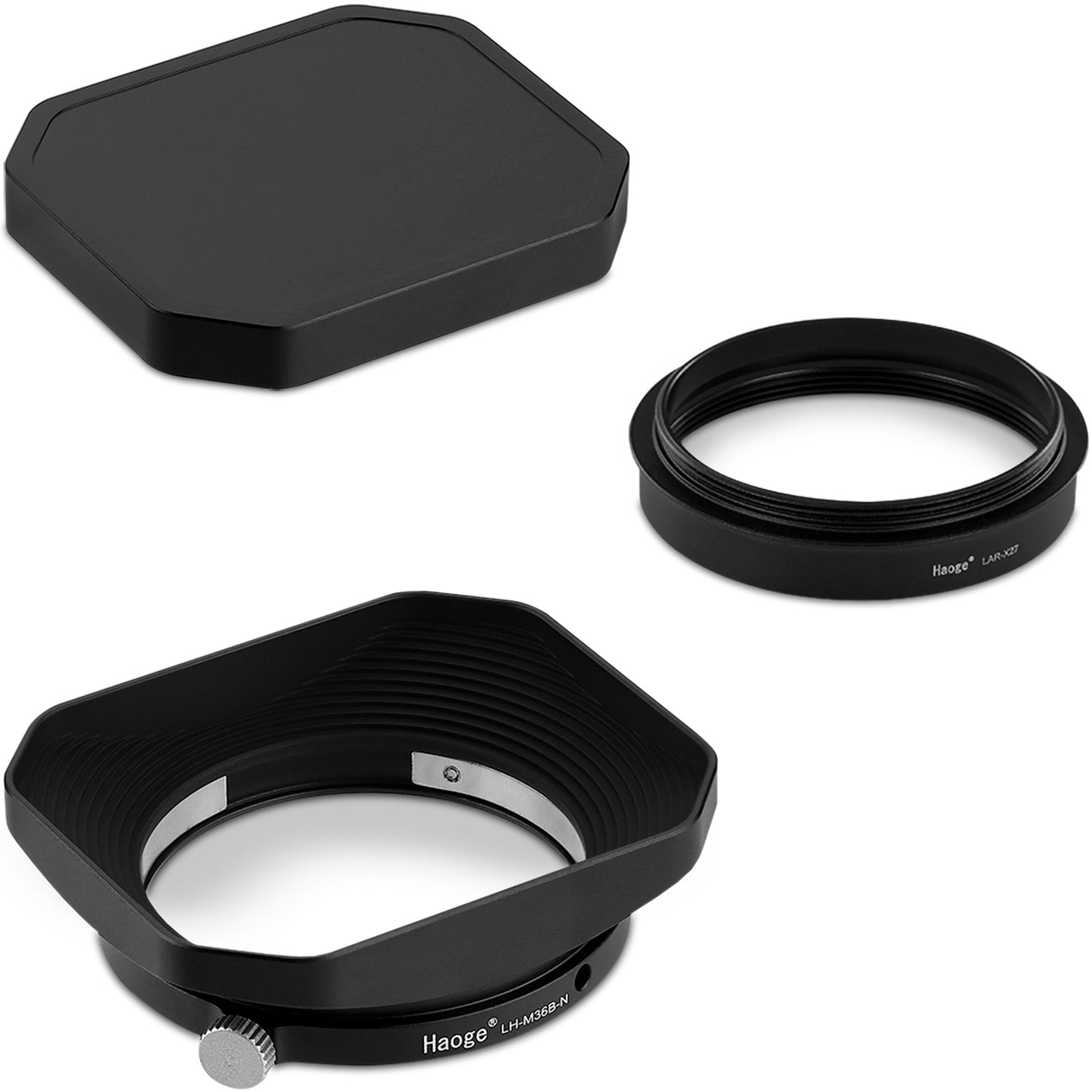 Haoge Lens Hood Metal Squaret for Fujifilm XF 23mm F2.8 R WR Lens Hood ,Fuji XF 27mm F2.8 R WR Lens Hood Silver ,With Metal Cap on Fuji X-E5 Camera