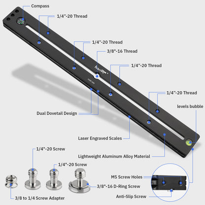 Haoge HQR-350 350mm Multi-purpose Dual Dovetail Long Quick Release Extender Rail Sliding Plate for Camera Tripod Ballhead Clamp fit Benro Arca Swiss Sunwayfoto