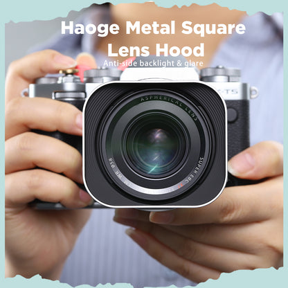 Haoge Silver Metal Square Lens Hood for Fujifilm XF 33mm F1.4 R WR Lens, Fuji XF 16-50mm,Fuji XF 23mm f/1.4 R LM WR lens Hood Shade Bayonet Mount