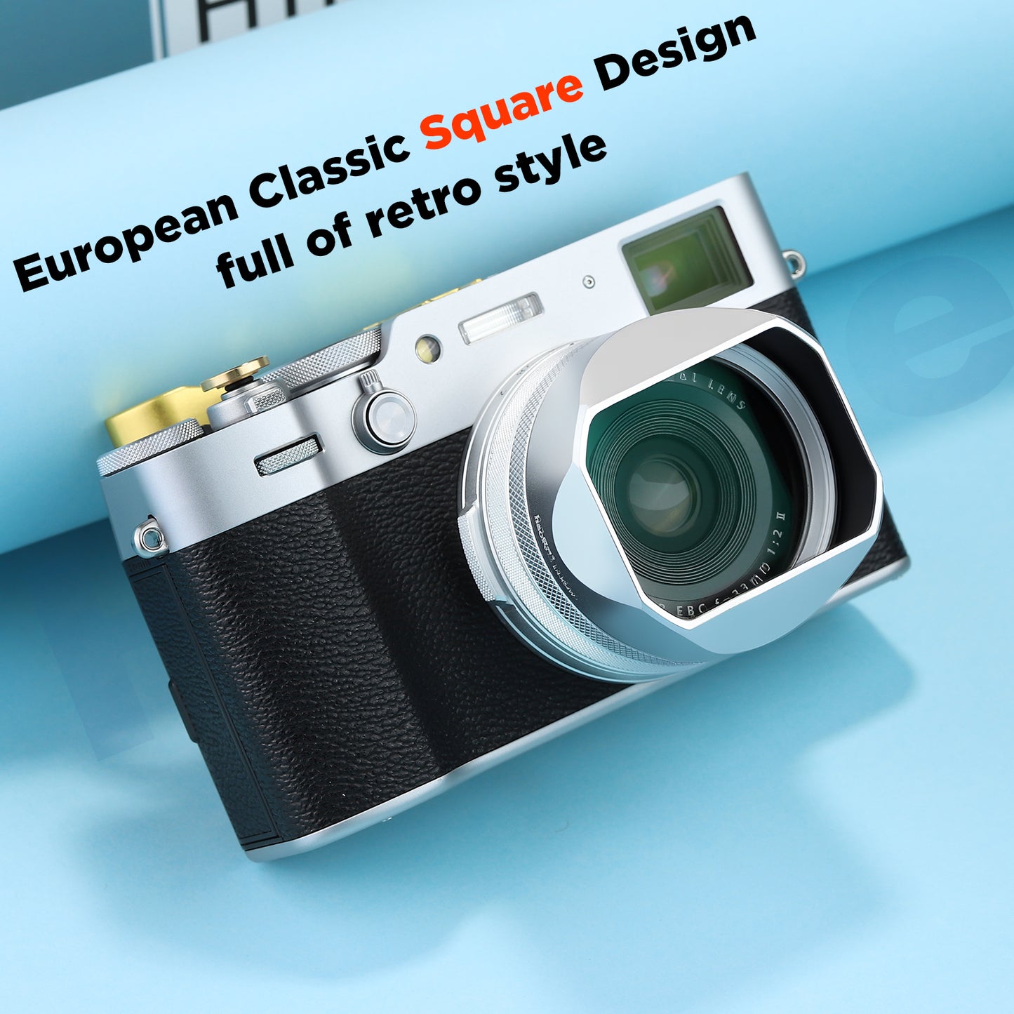 Haoge Square Metal Lens Hood for Fujifilm X100VI Fuji x100vi X100V X100F X100T X100S X100 X70 Camera Silver with 49mm UV Filter Adapter Ring and Metal Cap