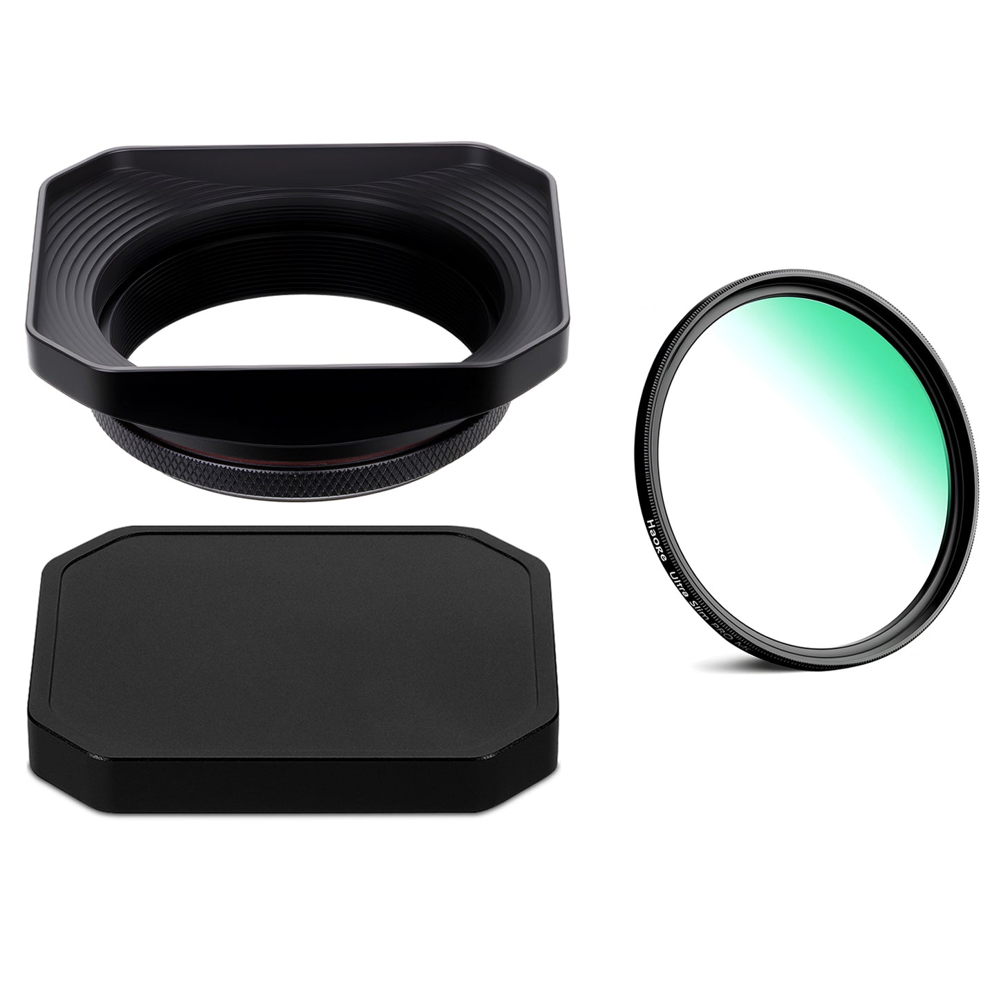 Haoge Square Metal Lens Hood with 49mm UV Filter Adapter Ring for Fujifilm X100VI Fuji X100V X100F X100T X100S X70 Fuji Photo Camera Accessories LH-X1006B Black