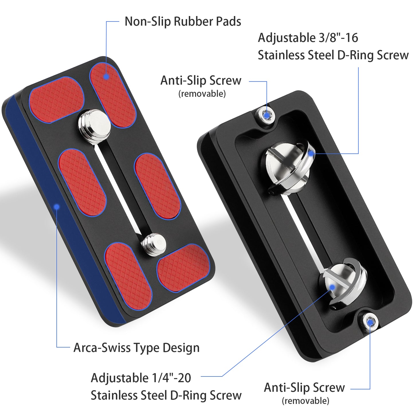 Haoge QR-70S Tripod Arca Plates 70mm Universal Arca Swiss Quick Release Plate for Tripod Ball Head with Hand-Adjustable Stainless Steel Screw of 1/4" and 3/8" (New Version)
