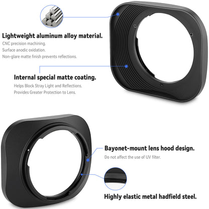 Haoge LH-ZV02 Square Metal Lens Hood for Carl Zeiss Biogon T* 2/35 35mm f2 ZM, C Biogon T* 2.8/35 35mm f2.8 ZM, Planar T* 2/50 50mm f2 ZM; Voigtlander NOKTON CLASSIC 35mm f1.4 I＆II VM, 40mm f1.4 VM;Voigtlander Nokton Vintage Line 50mm f/1.5 Aspherica Lens