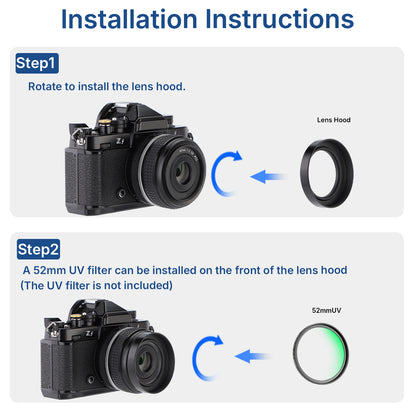 Haoge Metal Lens Hood for Fujifilm Fuji XC 15-45mm f/3.5-5.6 OIS PZ Lens, Compatible with 52mm UV Filters and 52mm Lens Cap