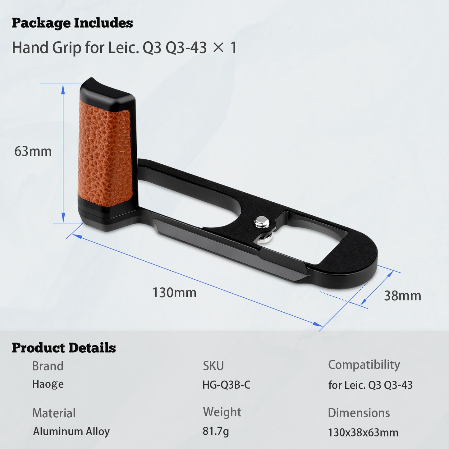 Haoge HG-Q3B Handle HandGrip for Leica Q3 Q3-43 Camera Body L-Shape Grip Bracket Black