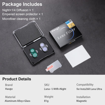 Haoge Magnetic Filter Kit for Insta360 Luna Ultra,Includes Black Mist 1/4,Light Pollution Filter(2-Pack)