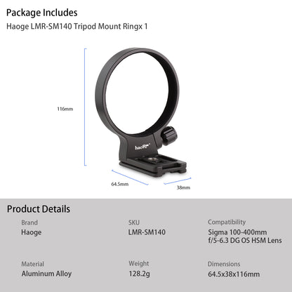 Haoge LMR-SM140-N Tripod Mount Ring for Tamron 35-150 mm F/2-2.8 Di III VXD A058 Lens for Sony E-Mount Sigma 100-400mm f/5-6.3 DG OS HSM Lens for Canon EF Mount and Nikon F Mount built-in Arca Type Quick Release Plate
