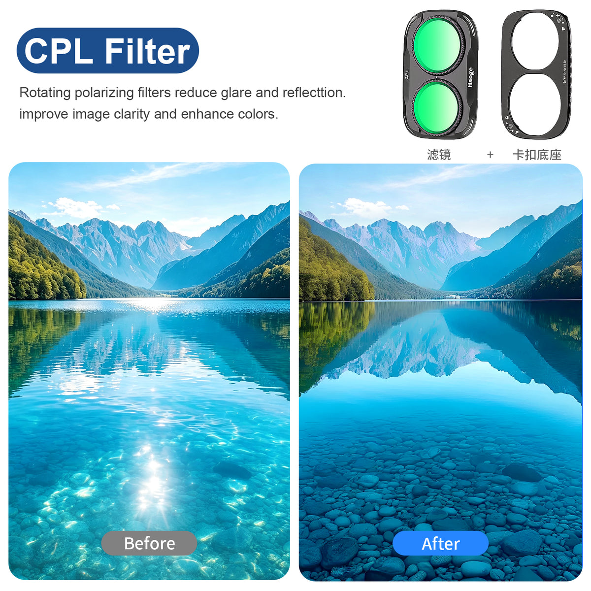 Haoge Magnetic CPL Polarizer Filter for DJI Osmo Pocket 4 Pro (4P),Multi Coated HD Optical Glass Filter,Ultra Slim Aluminum Frame with Screen Protector