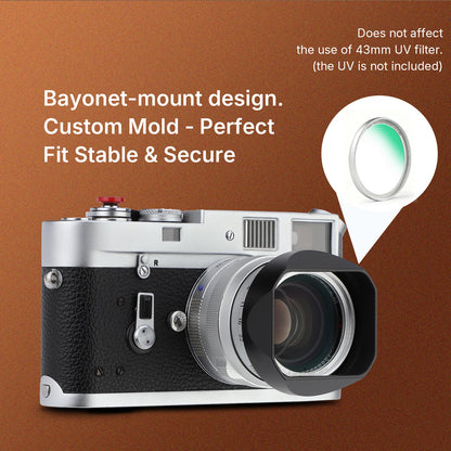 Haoge New Square Metal Lens Hood for Carl Zeiss Biogon T* 2/35 35mm f2 ZM, C Biogon T* 2.8/35 35mm f2.8 ZM, Planar T* 2/50 50mm f2 ZM Lens Black with Cap LH-ZVM02-NB+Cap-ZV02-NB
