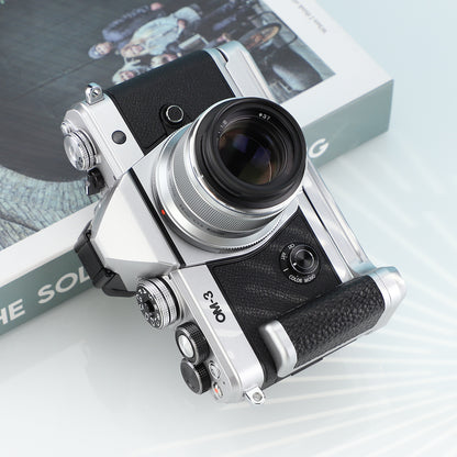 Haoge Camera Bracket Holder Hand Grip for OM SYSTEM OM-3 Camera fit Arca Swiss Kirk RRS Benro Quick Release Plate Silver HG-OM3-S