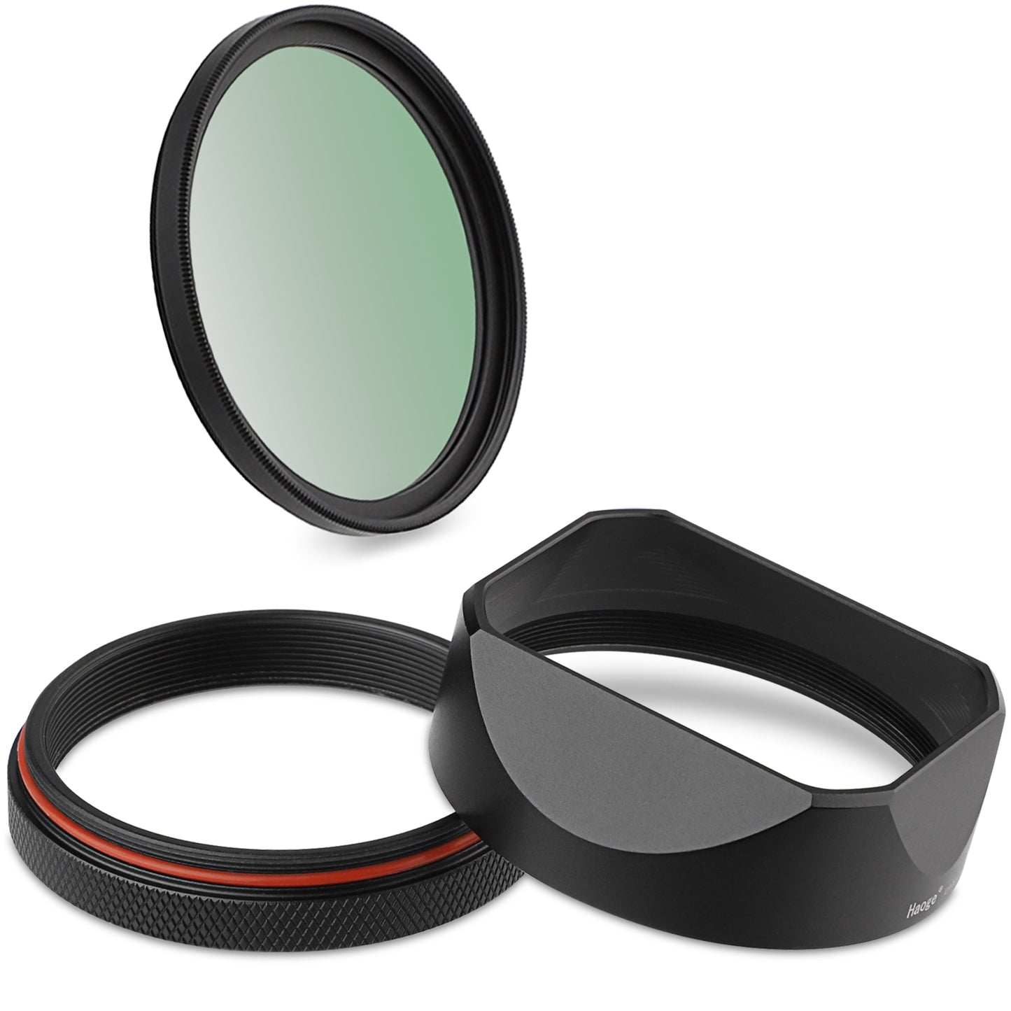 Haoge Square Metal Lens Hood for Fujifilm Fuji X100VI X100V Camera Black with 49mm UV Filter Adapter Ring