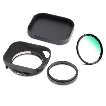 Haoge Lens Hood Metal Squaret for Fujifilm XF 23mm F2.8 R WR Lens Hood ,Fuji XF 27mm F2.8 R WR Lens Hood Silver ,With Metal Cap on Fuji X-E5 Camera