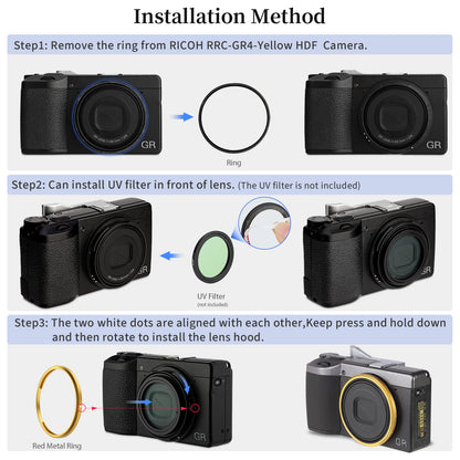 Haoge RRC-GR4-Yellow Metal Decorate Ring Cap for RICOH GR IV Camera replaces GN-3