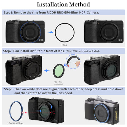 Haoge RRC-GR4-Blue Metal Decorate Ring Cap for RICOH GR IV Camera replaces GN-3
