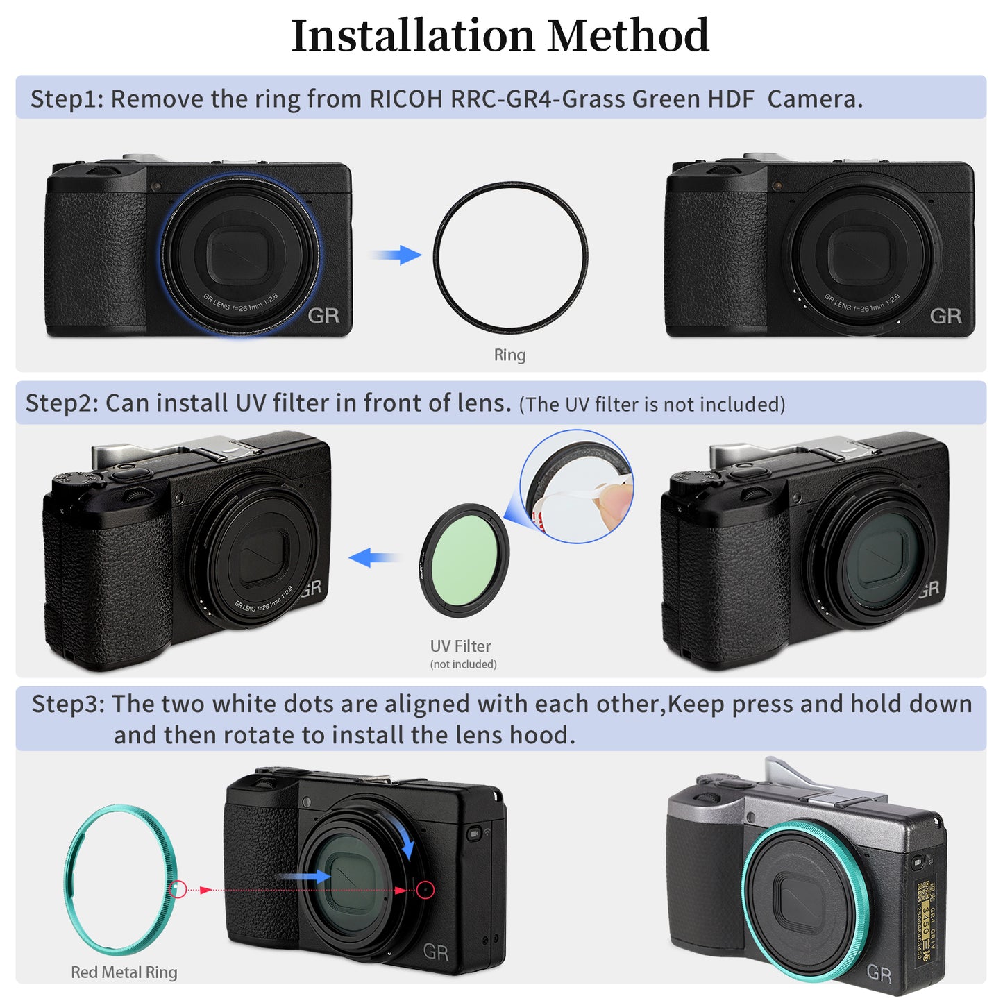 Haoge RRC-GR4-Grass Green Metal Decorate Ring Cap for RICOH GR IV Camera replaces GN-3
