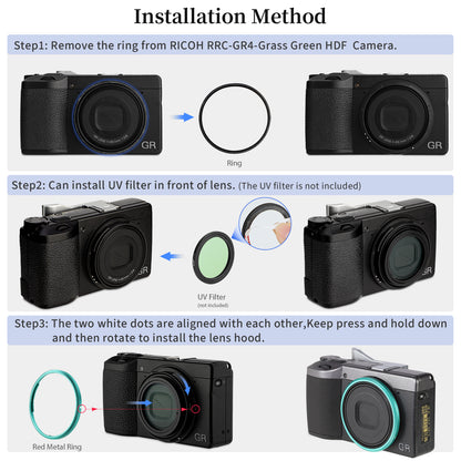 Haoge RRC-GR4-Grass Green Metal Decorate Ring Cap for RICOH GR IV Camera replaces GN-3
