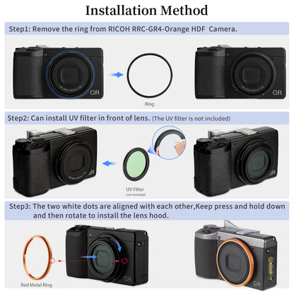 Haoge RRC-GR4-Orange Metal Decorate Ring Cap for RICOH GR IV Camera replaces GN-3