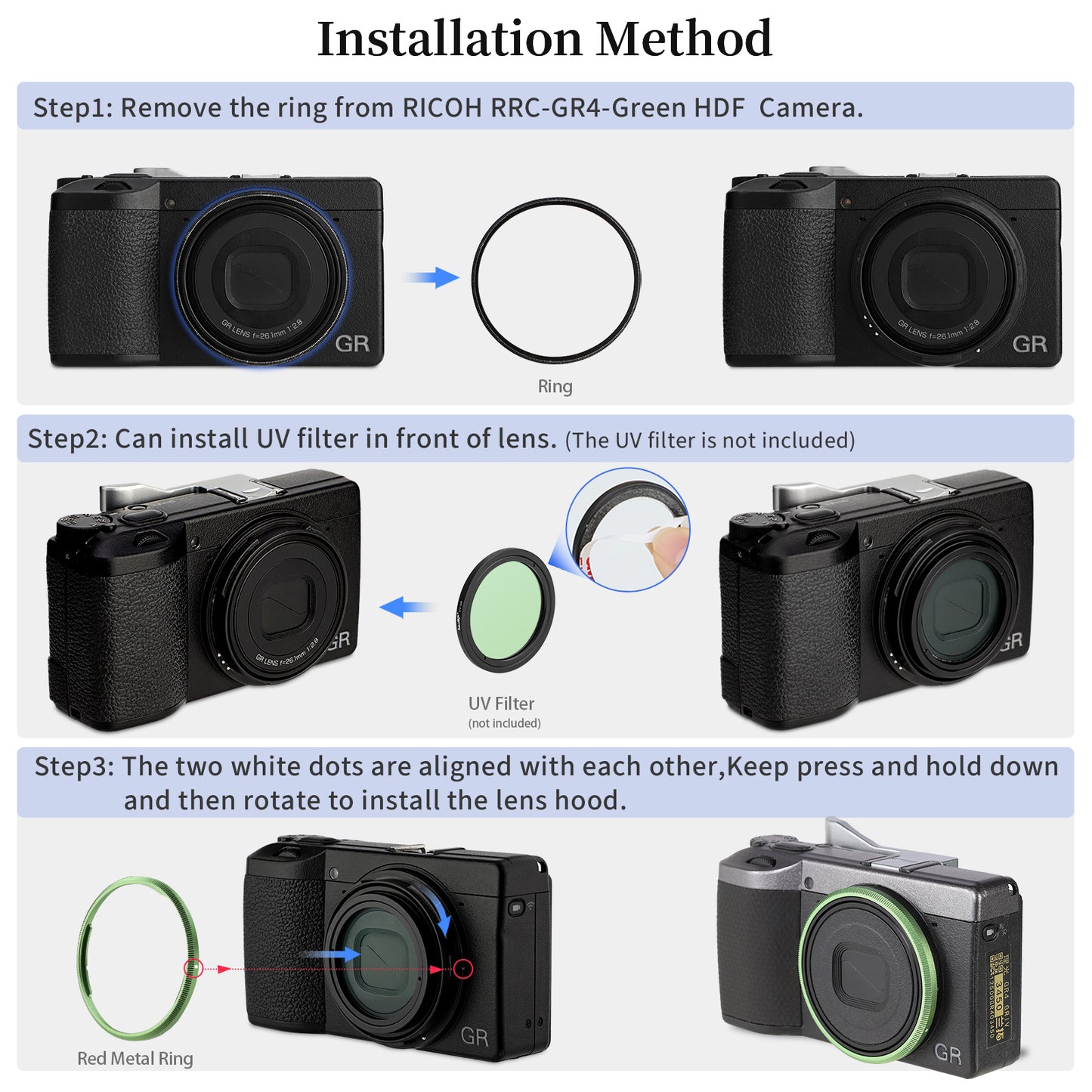 Haoge RRC-GR4-Green Metal Decorate Ring Cap for RICOH GR IV GR4 Camera replaces GN-3