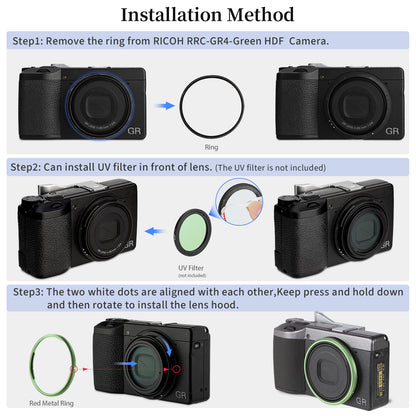 Haoge RRC-GR4-Green Metal Decorate Ring Cap for RICOH GR IV GR4 Camera replaces GN-3