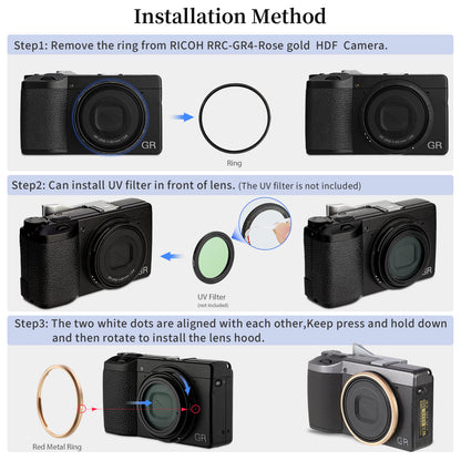 Haoge RRC-GR4-Rose gold Metal Decorate Ring Cap for RICOH GR IV Camera replaces GN-3