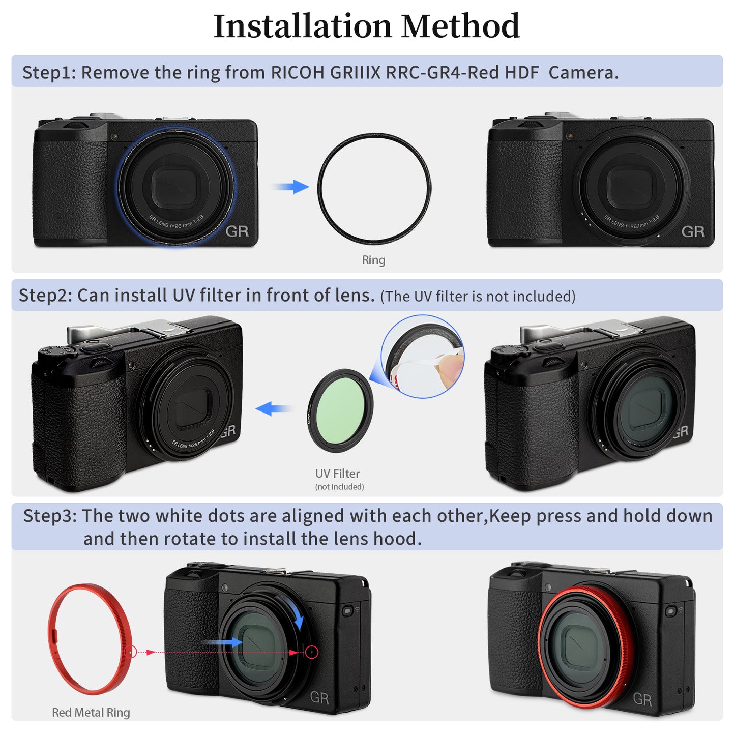 Haoge RRC-GR4-Red Metal Decorate Ring Cap for RICOH GR IV Camera replaces GN-3