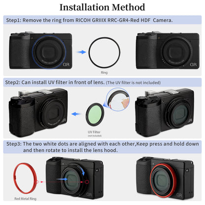 Haoge RRC-GR4-Red Metal Decorate Ring Cap for RICOH GR IV Camera replaces GN-3