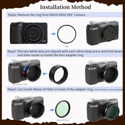 Haoge LAR-GR4 Lens Filter Adapter Ring for RICOH GR IV GRIV GR4 Digital Compact Camera for GW-4 Wide Conversion Lens replaces GA-3
