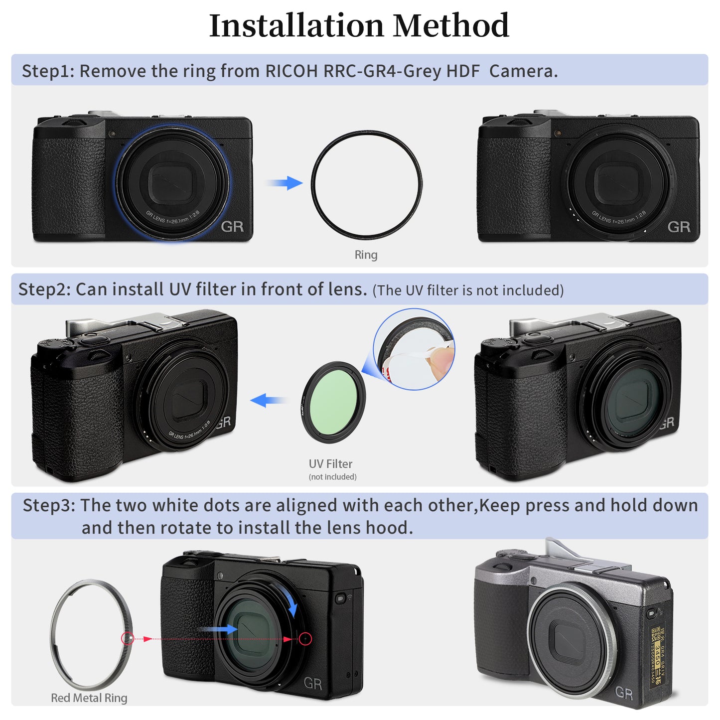 Haoge RRC-GR4-Grey Metal Decorate Ring Cap for RICOH GR IV Camera replaces GN-3